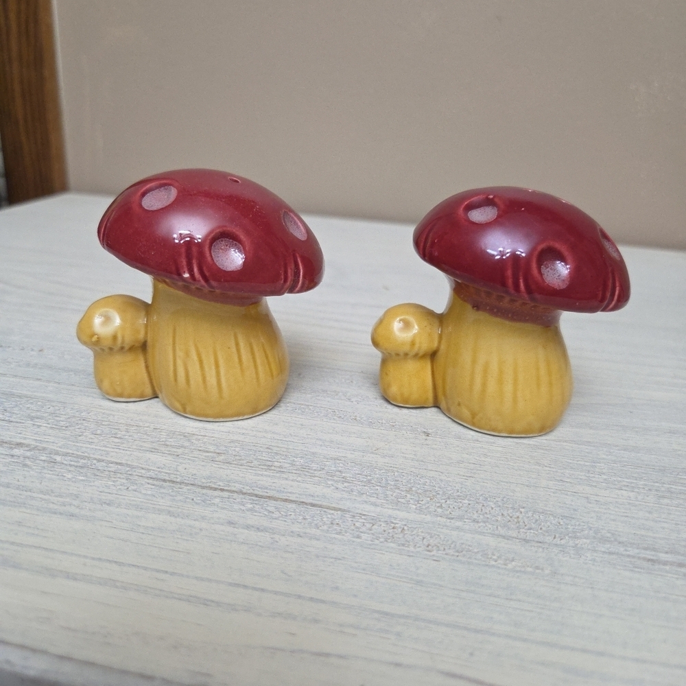 Whimsical Red and Yellow Mushroom Figurines